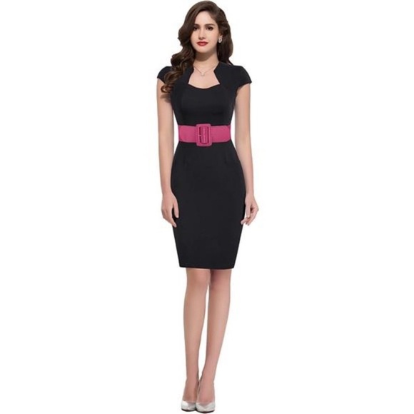 Womens Wide Buckle Stretchy Belt Vintage Elastic Dress Rose Red main image 5
